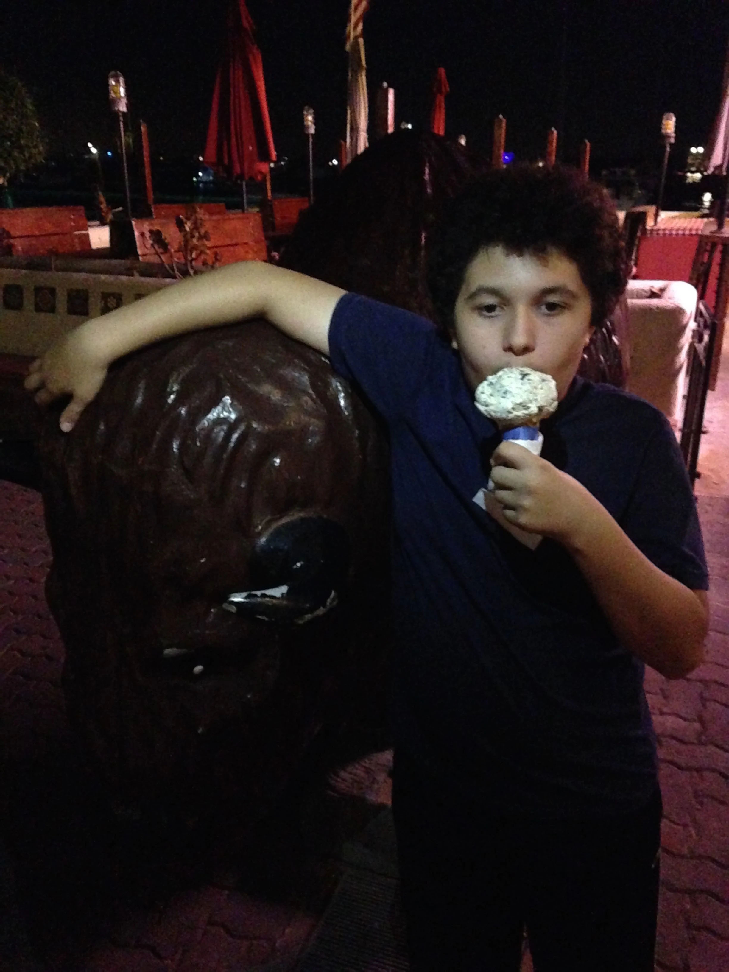 eating ice cream from Big Olaf's next to a buffalo