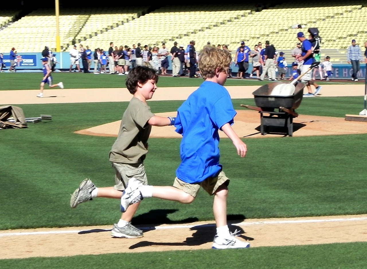Running bases at Dodger Stadium