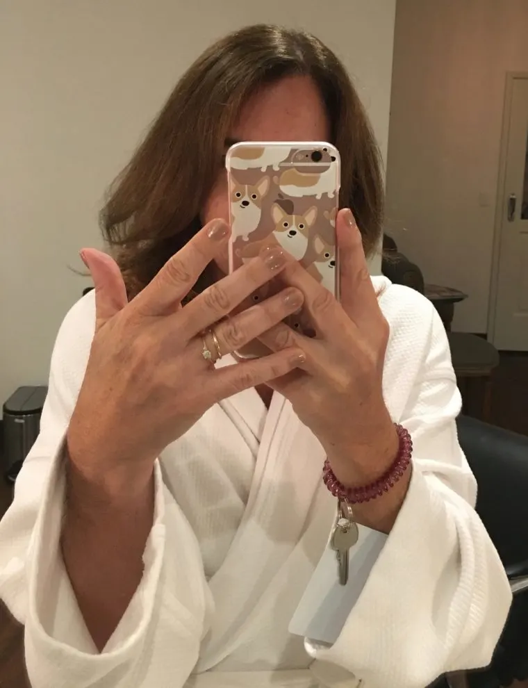 Sarah with her hair and nails done at Burke Williams Hollywood spa