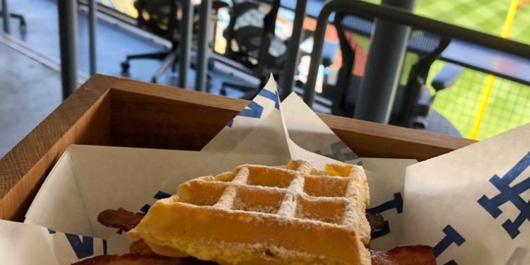 Chicken and Waffle Sammy at Dodger Stadium. #Gododgers #dodgers #baseball #ballparkfood #chickenandwaffles