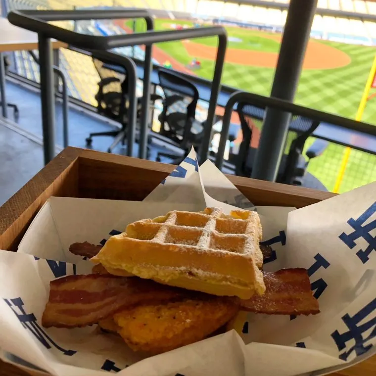 Chicken and Waffle Sammy at Dodger Stadium. #Gododgers #dodgers #baseball #ballparkfood #chickenandwaffles