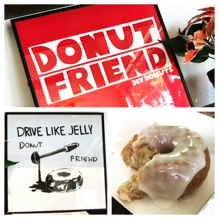 Signs and a donut from Donut Friend in Los Angeles, California