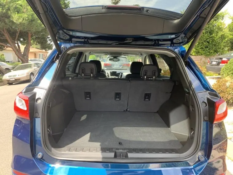 Chevy Equinox rear cargo area — plenty of room for all of our stuff!