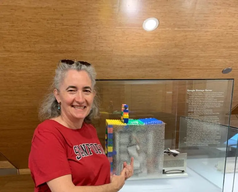 Sarah pictured with the first Google server at Stanford University