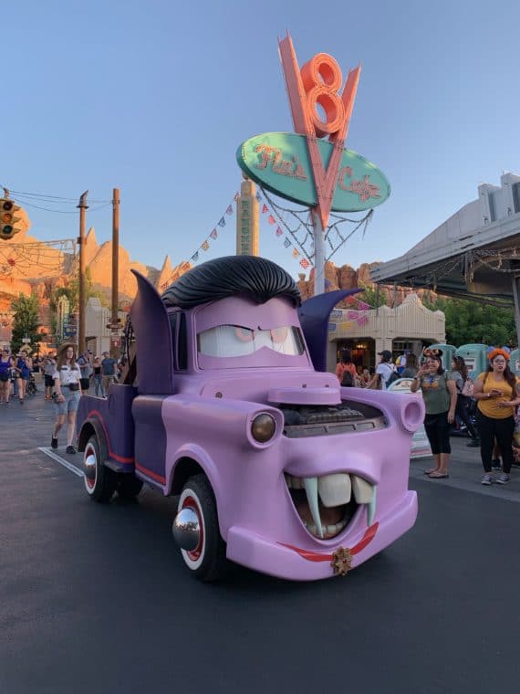 Mater in vampire costume in Carsland at Disney California Adventure