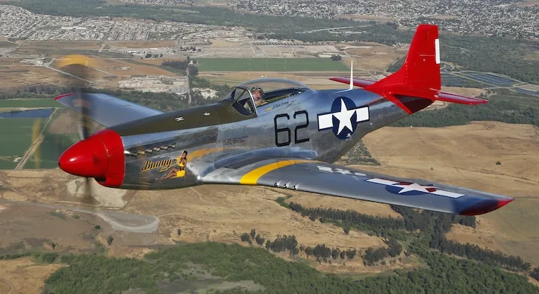 P-51 Bunny airplane in the sky courtesy of Palm Springs air museum