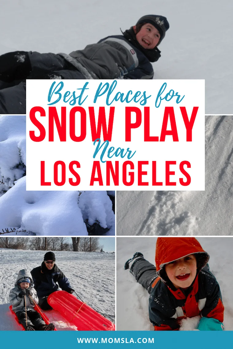 collage picture: best places for snow play near Los Angeles