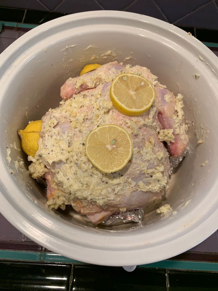 garlic lemon butter chicken in the crockpot