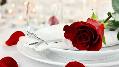 romantic dinner at home rose on the plate