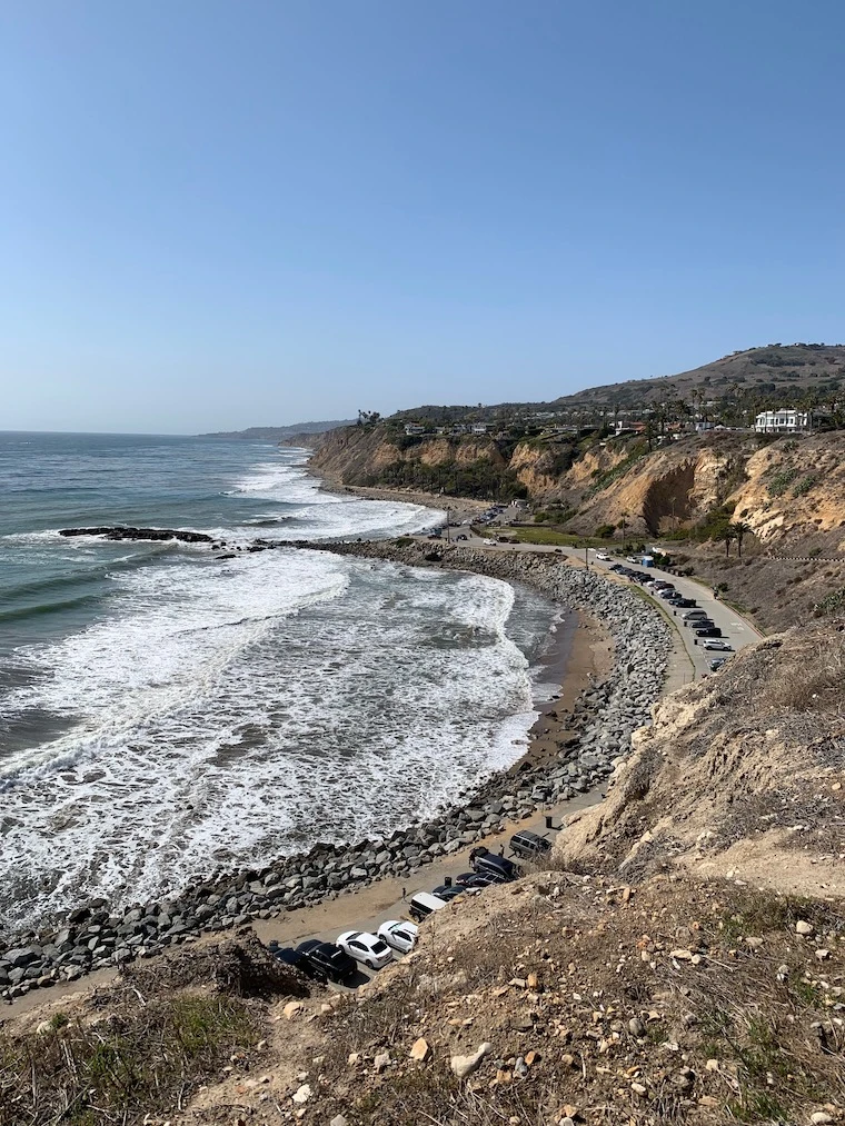 view of the southern California coastline from high on a cliff at White Point Park and State Beach in San Pedro