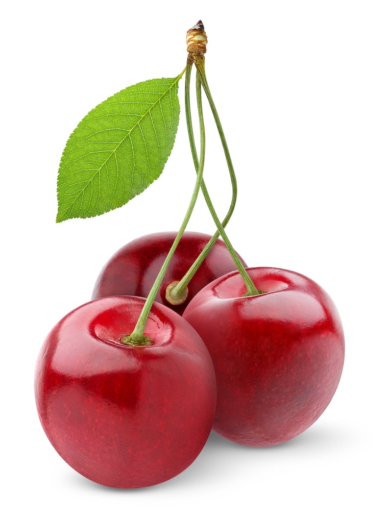 3 perfect cherries white background