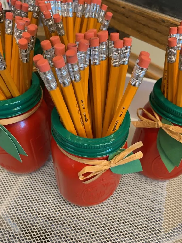 pencils in painted jars