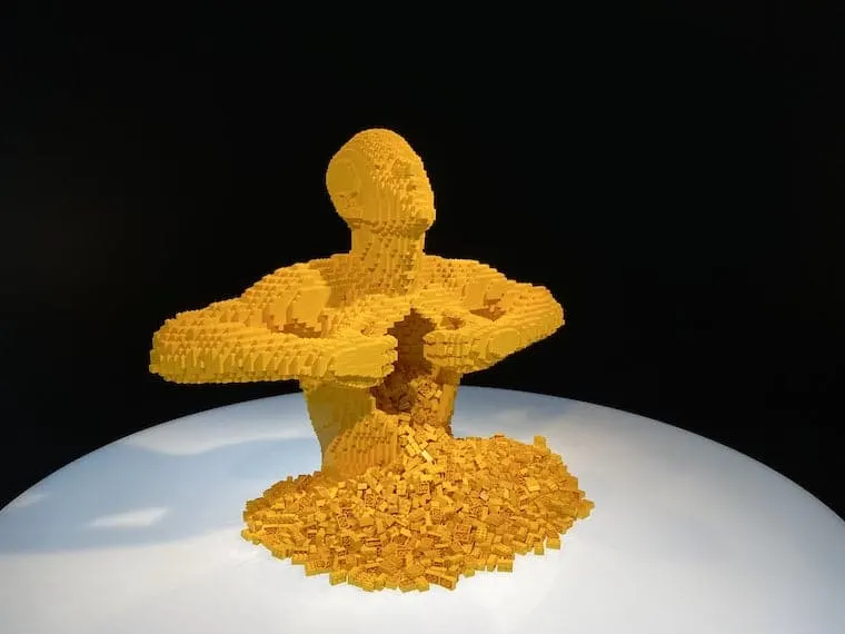 Yellow Lego Man, on display as part of the Art of the Brick at CA Science Center, photo by Paul Kennar