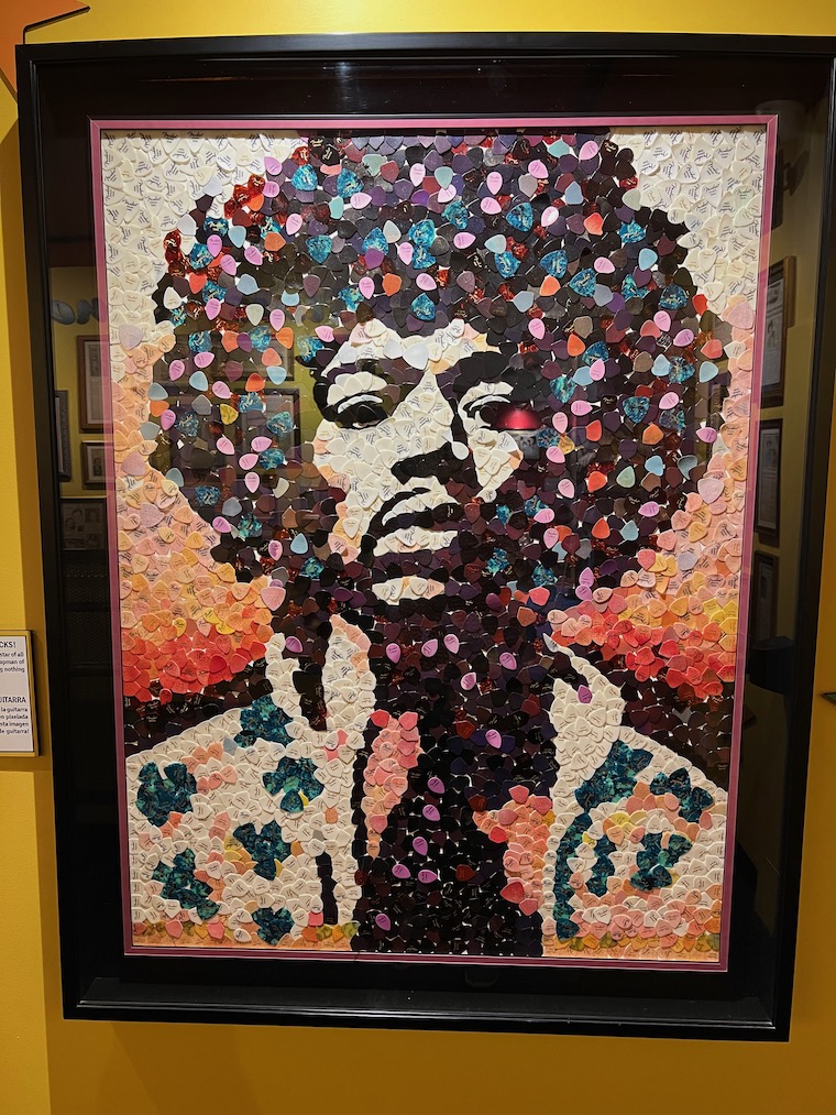 portrait of Jimi Hendrix made from guitar picks at Ripley's Believe it or Not in Hollywood