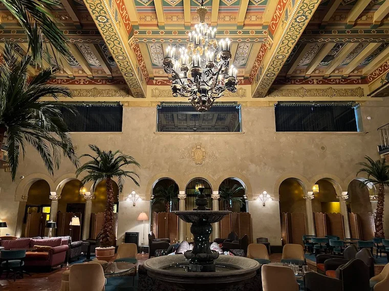 The beautiful lobby of the Roosevelt Hotel on Hollywood Blvd.