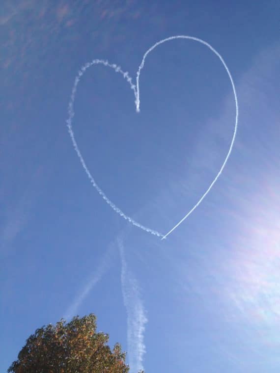 skywriting heart in the sky above Los Angeles