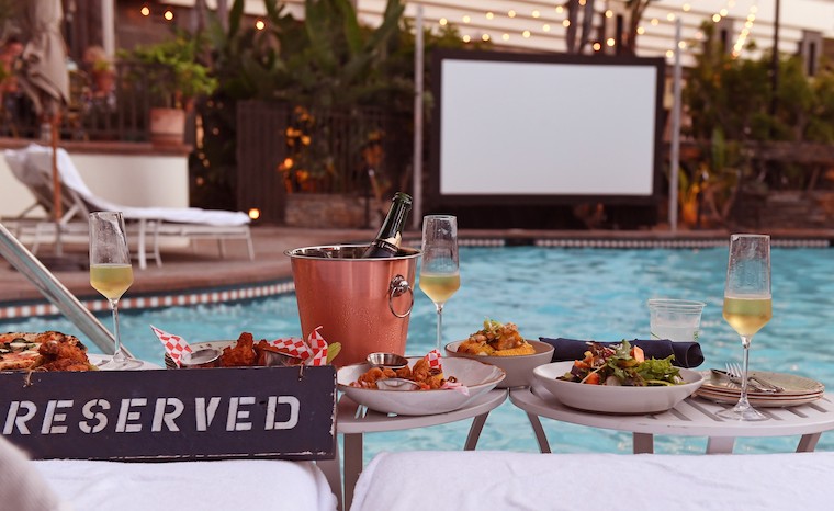 poolside cinema with dinner at the Fairmont Miramar hotel in Santa Monica