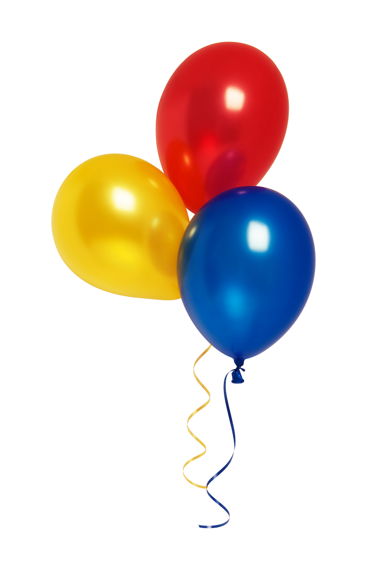 red yellow and blue balloons against a white background