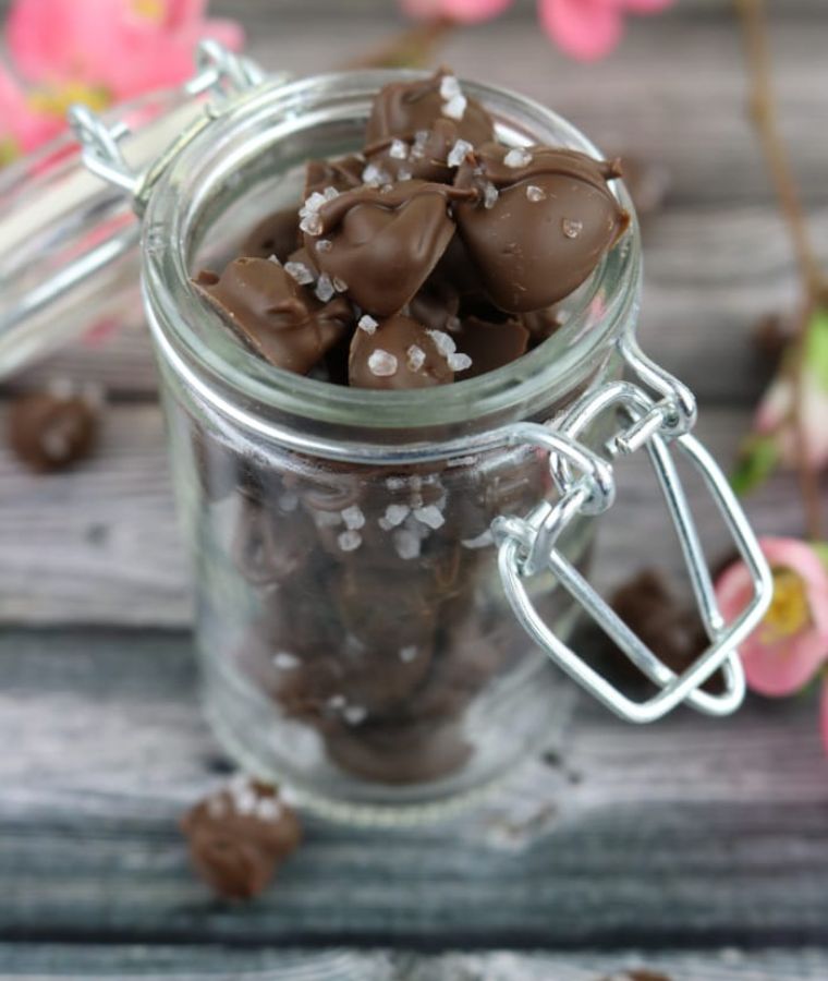 chocolate-covered coffee beans sprinkled with salt