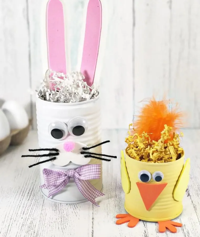 Bunny and Chick Tin Can Easter Crafts