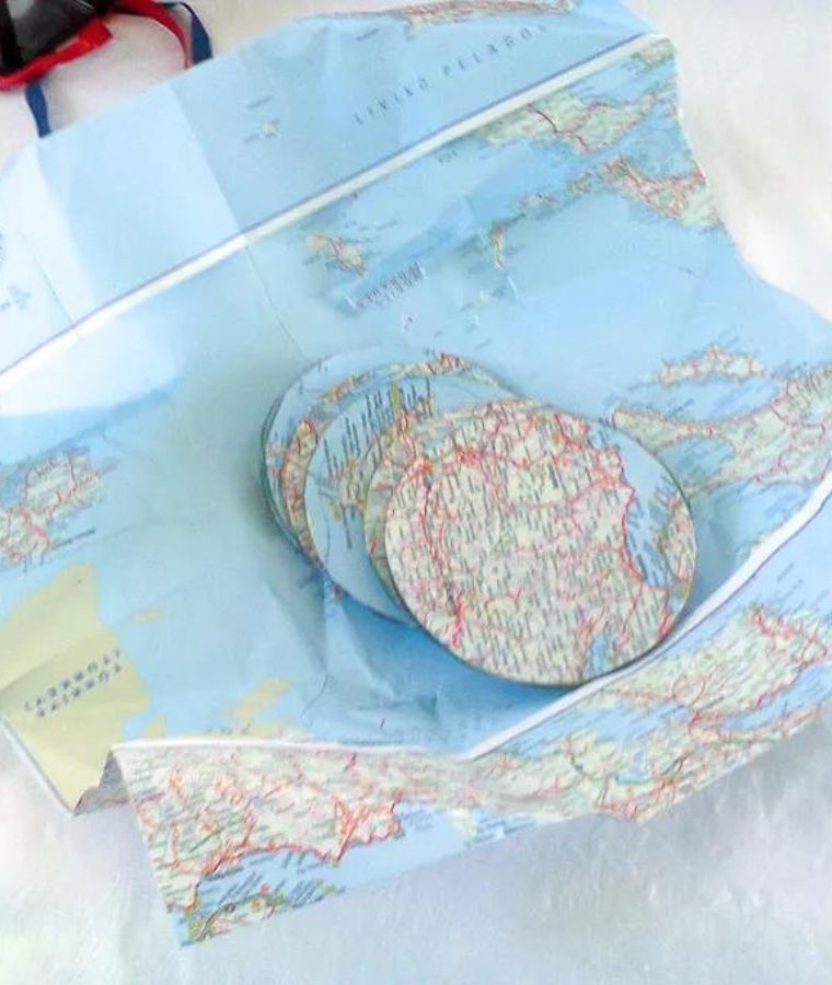 Simple Upcycled Map Coasters Gift Idea