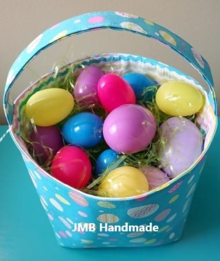 Homemade Easter basket with grass and eggs from JMB Handmade