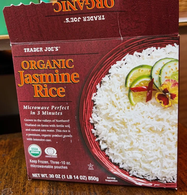 Trader Joe's frozen, organic Jasmine rice box