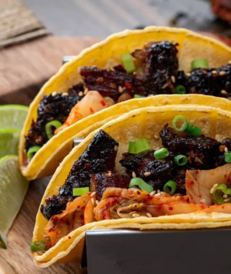 Korean Style Smoked Pork Belly Burnt Ends Tacos