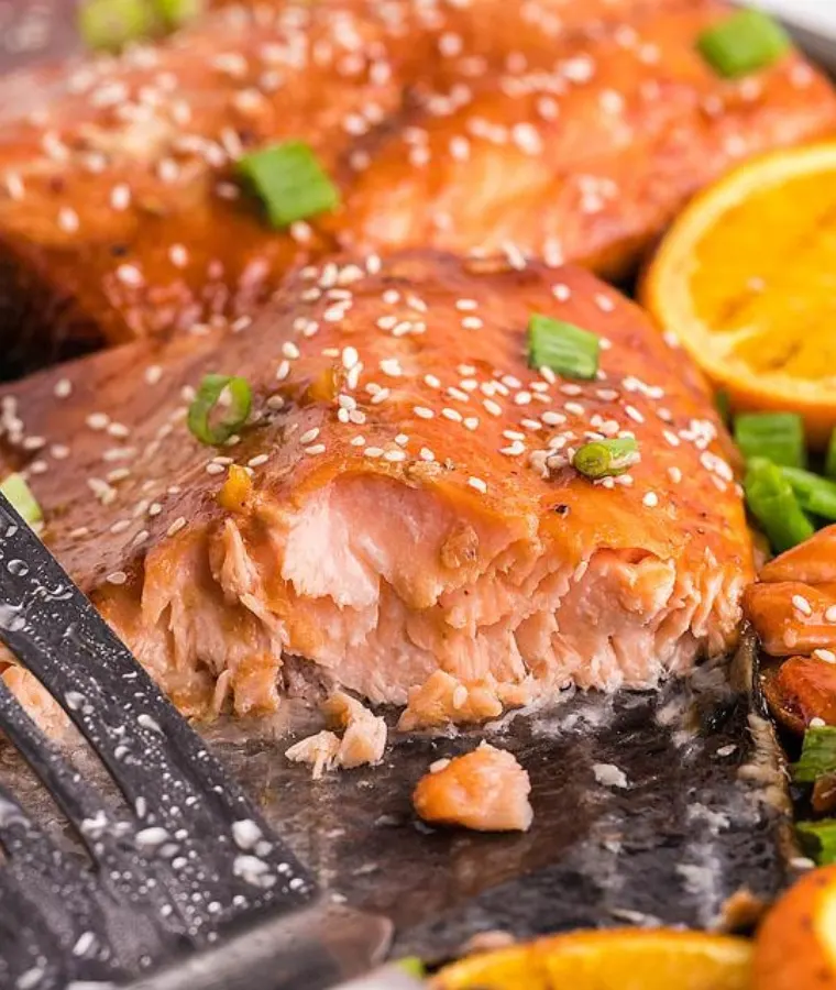 Orange BBQ Salmon with Foil Packet Garlic Soy Vegetables
