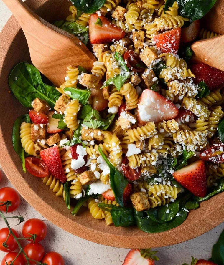 Strawberry Balsamic Tofu Pasta Salad (Vegan)