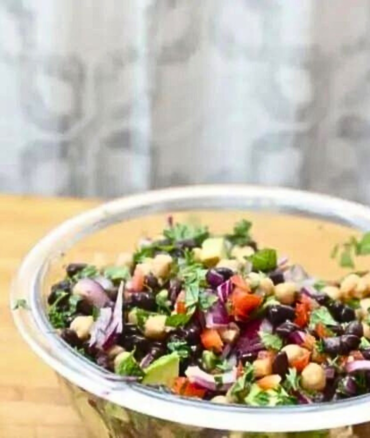 Easy Mediterranean Garbanzo Bean Salad with Black Beans