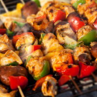 grilled chicken and vegetable skewers