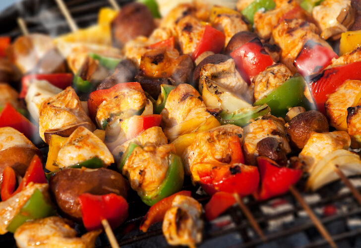 grilled chicken and vegetable skewers