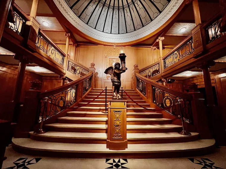 replica of the grand staircase aboard the Titanic.