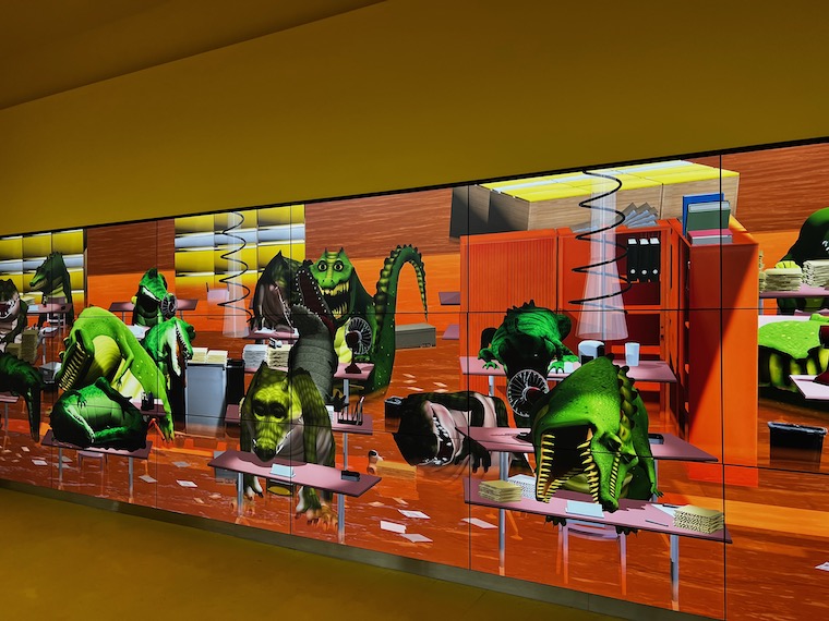 Sleepy by Meriem Benani depicts alligators in an interactive animated video wall at LAX