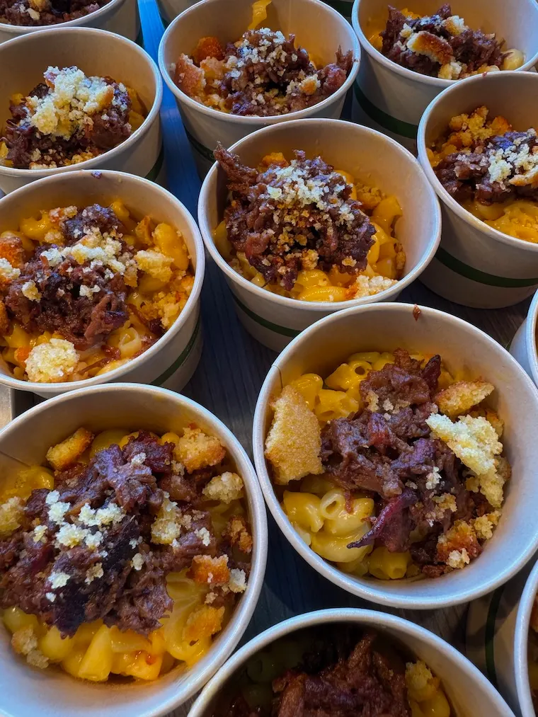 Crafty mac n cheese topped with brisket