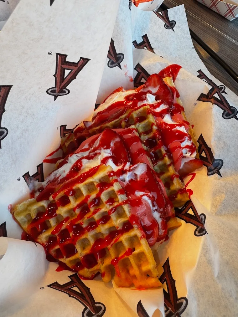 strawberry waffles at angel stadium