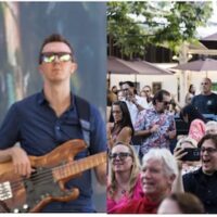 (left) Award-Winning Jazz Icon Grace Kelly returns to the Festival of Arts concert stage Saturday, July 19, 2025. Photo Credit: Darnell Wade. (right) Patrons enjoying the outdoor music series at the Festival of Arts Fine Art Show. Photo Credit: Lily Fassnacht