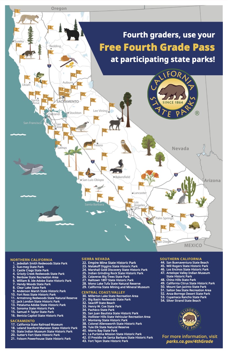 free fourth grade park pass map of participating parks
